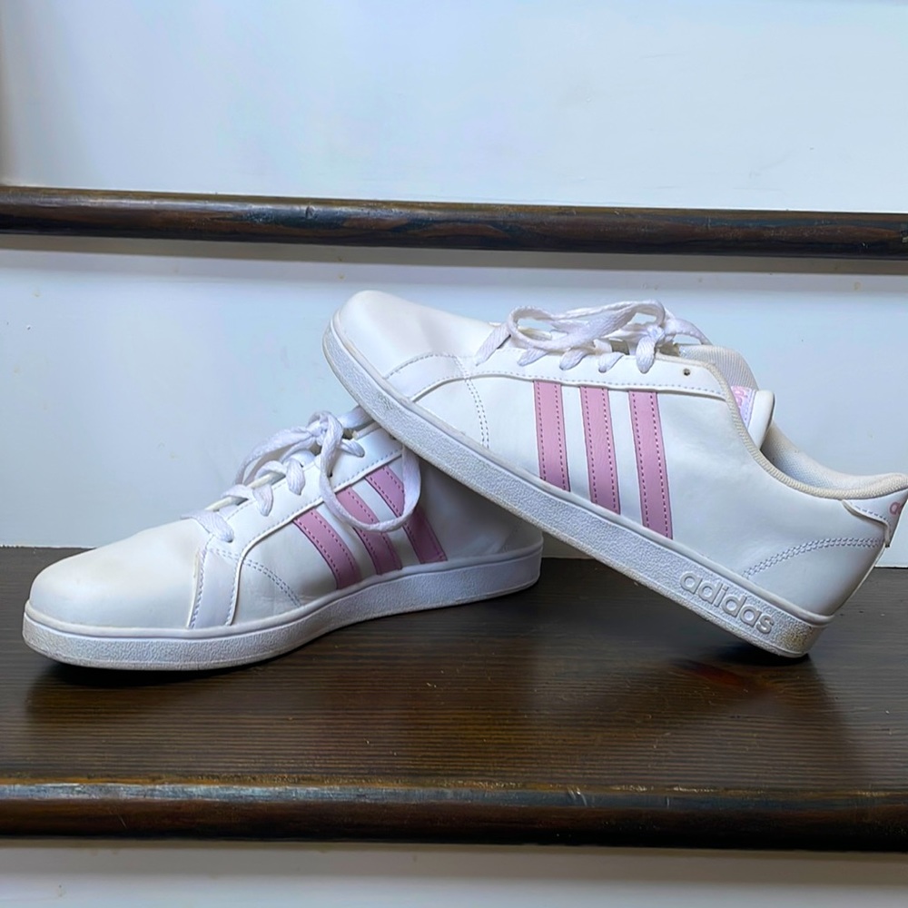 White and pink Adidas sneakers